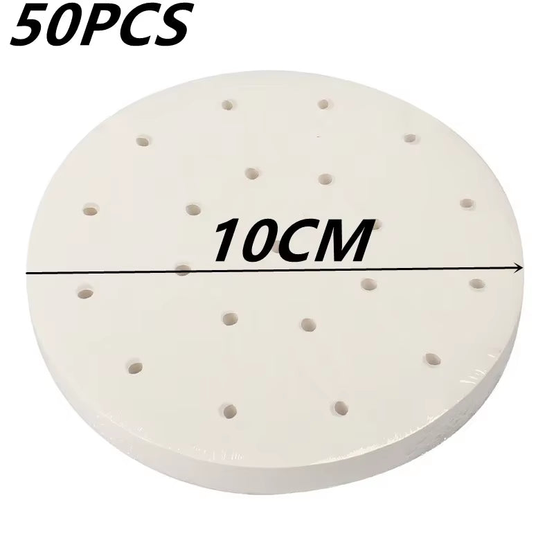 50 Pcs Steaming Basket Mat Air Fryer Steamer Liners Premium Perforated Wood Pulp Papers Non-Stick Baking Cooking Accessories