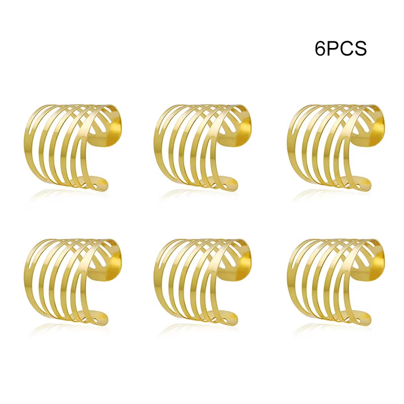 6Pcs Gold & Silver Napkin Rings Wedding Serviette Ring Alloy Table Napkin Holder Dinning Table Decoration Aro Servilleta Dorado