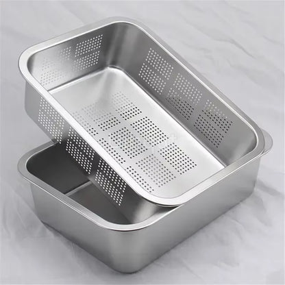 304 Tray Stainless Steel Storage Trays Leak Plate Hole Mesh Strainer Colander Wash Vegetable Basin Drying Water Filter Basin Lid