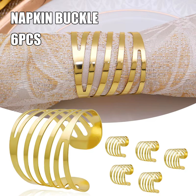6Pcs Gold & Silver Napkin Rings Wedding Serviette Ring Alloy Table Napkin Holder Dinning Table Decoration Aro Servilleta Dorado