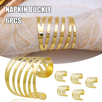 6Pcs Gold & Silver Napkin Rings Wedding Serviette Ring Alloy Table Napkin Holder Dinning Table Decoration Aro Servilleta Dorado