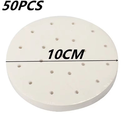 50 Pcs Steaming Basket Mat Air Fryer Steamer Liners Premium Perforated Wood Pulp Papers Non-Stick Baking Cooking Accessories