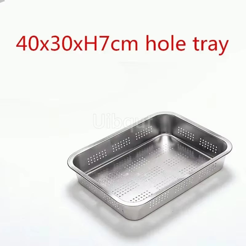 304 Tray Stainless Steel Storage Trays Leak Plate Hole Mesh Strainer Colander Wash Vegetable Basin Drying Water Filter Basin Lid