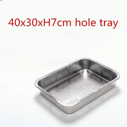 304 Tray Stainless Steel Storage Trays Leak Plate Hole Mesh Strainer Colander Wash Vegetable Basin Drying Water Filter Basin Lid