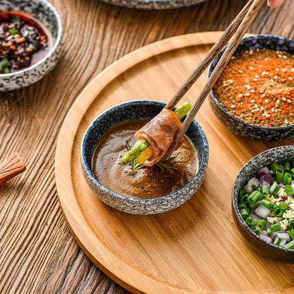 1Pc Japanese Retro Ceramic Household Soy Sauce Vinegar Seasoning Dish Barbecue Dipping Dish round Snack Plate