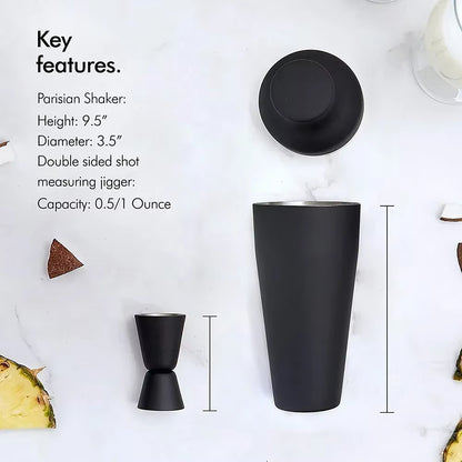 8Pcs Matte Black Cocktail Shaker Set Wine Martini Drink Mixer Barware Tools Bartending Equipment Bartender Kit for Home Bar