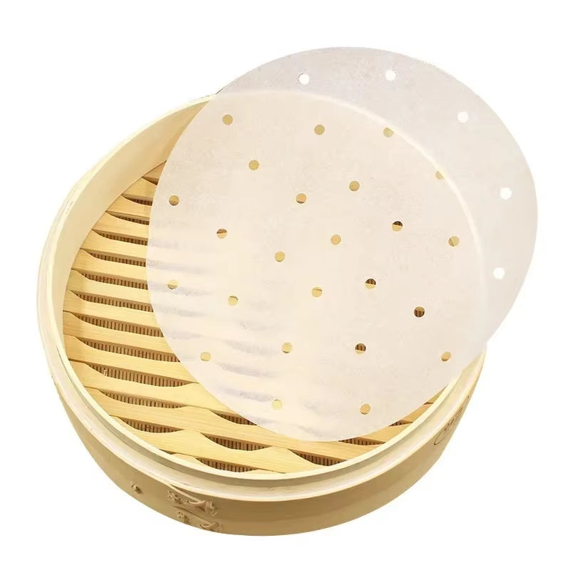 50 Pcs Steaming Basket Mat Air Fryer Steamer Liners Premium Perforated Wood Pulp Papers Non-Stick Baking Cooking Accessories
