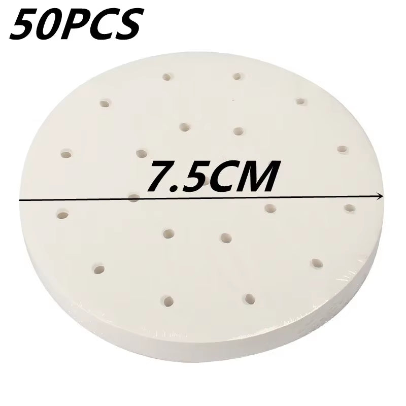 50 Pcs Steaming Basket Mat Air Fryer Steamer Liners Premium Perforated Wood Pulp Papers Non-Stick Baking Cooking Accessories