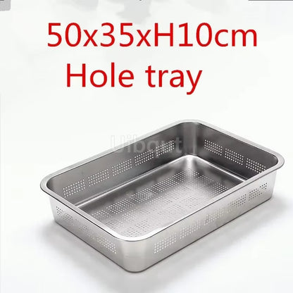 304 Tray Stainless Steel Storage Trays Leak Plate Hole Mesh Strainer Colander Wash Vegetable Basin Drying Water Filter Basin Lid