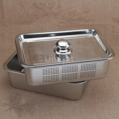 304 Tray Stainless Steel Storage Trays Leak Plate Hole Mesh Strainer Colander Wash Vegetable Basin Drying Water Filter Basin Lid