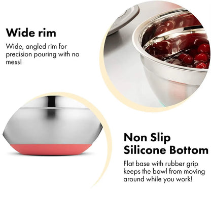 7 Colors Stainless Steel Mixing Bowl with Lid Home Kitchen Egg Mixer Salad Bowls Non-Slip Silicone Bottom Food Storage Bowl Set