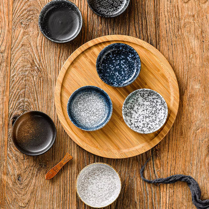 1Pc Japanese Retro Ceramic Household Soy Sauce Vinegar Seasoning Dish Barbecue Dipping Dish round Snack Plate