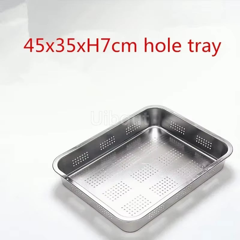 304 Tray Stainless Steel Storage Trays Leak Plate Hole Mesh Strainer Colander Wash Vegetable Basin Drying Water Filter Basin Lid
