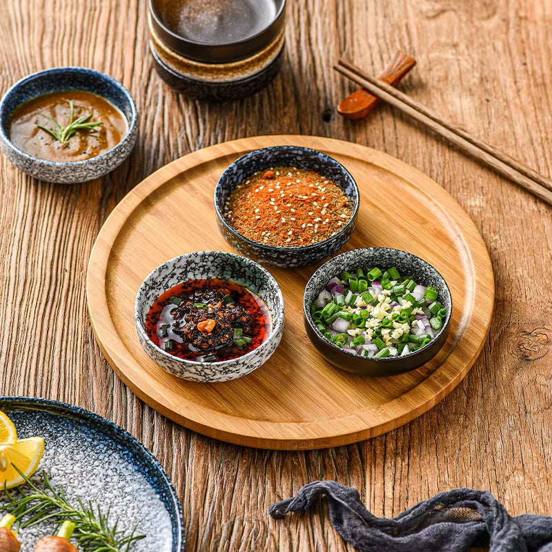 1Pc Japanese Retro Ceramic Household Soy Sauce Vinegar Seasoning Dish Barbecue Dipping Dish round Snack Plate
