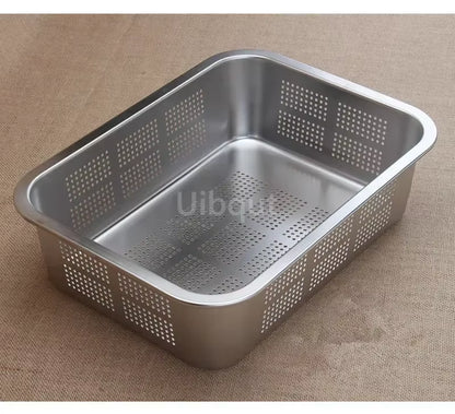 304 Tray Stainless Steel Storage Trays Leak Plate Hole Mesh Strainer Colander Wash Vegetable Basin Drying Water Filter Basin Lid