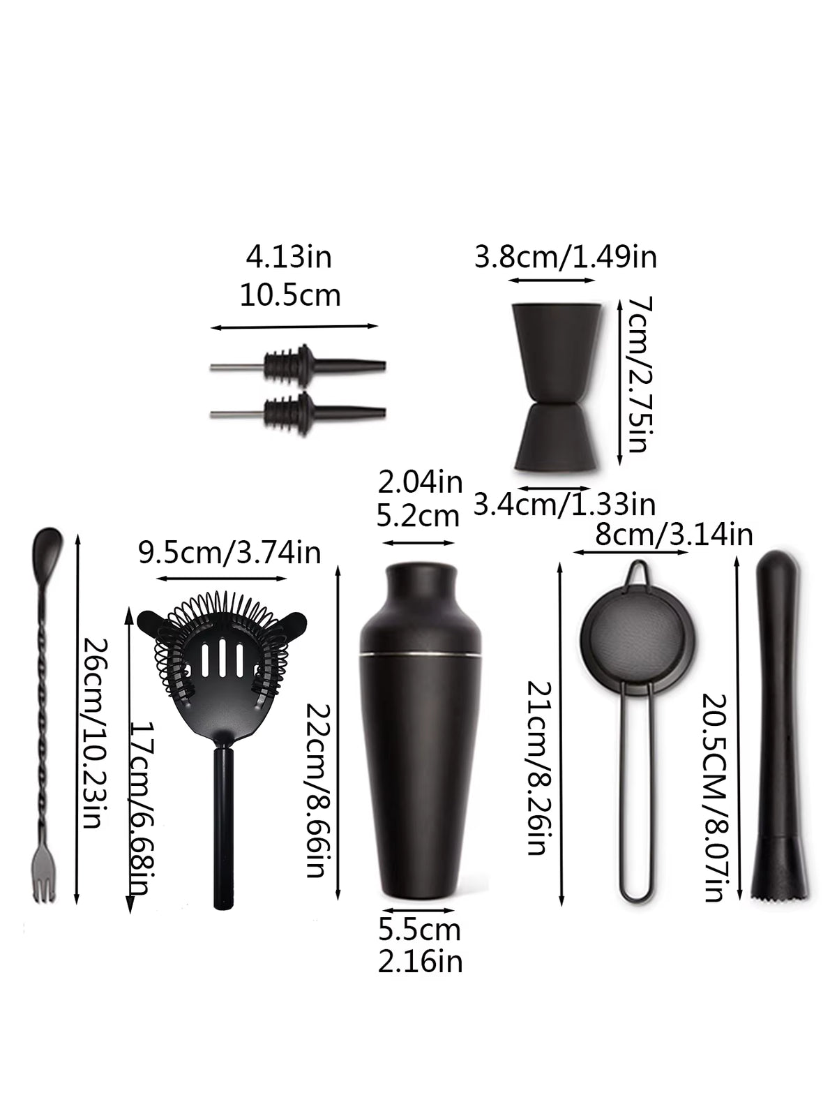 8Pcs Matte Black Cocktail Shaker Set Wine Martini Drink Mixer Barware Tools Bartending Equipment Bartender Kit for Home Bar