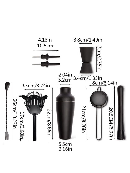 8Pcs Matte Black Cocktail Shaker Set Wine Martini Drink Mixer Barware Tools Bartending Equipment Bartender Kit for Home Bar