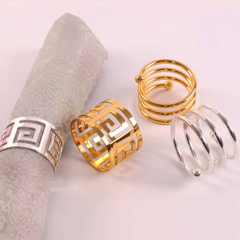 6Pcs Gold & Silver Napkin Rings Wedding Serviette Ring Alloy Table Napkin Holder Dinning Table Decoration Aro Servilleta Dorado
