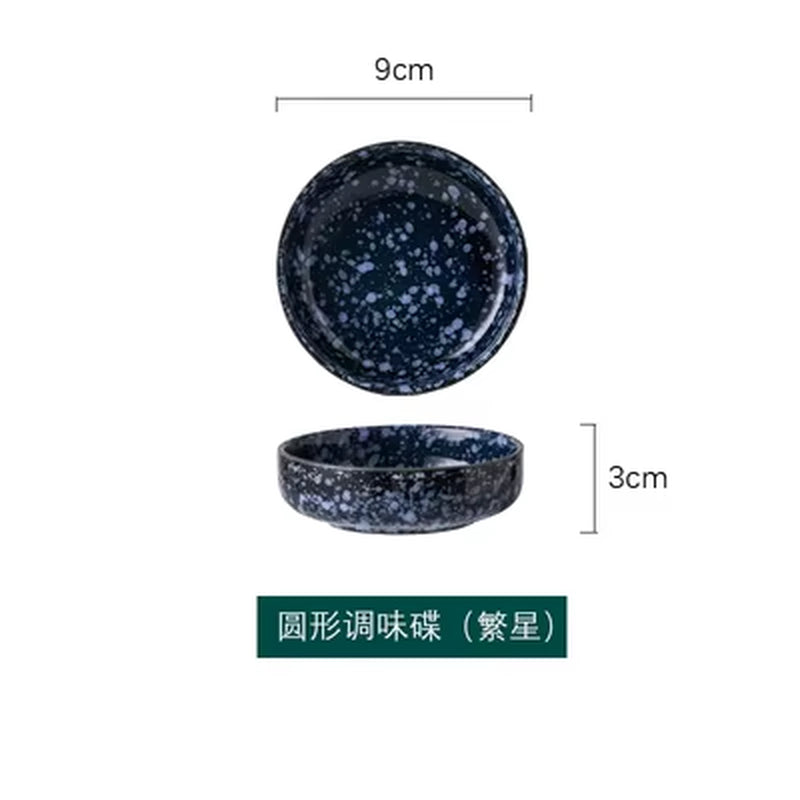 1Pc Japanese Retro Ceramic Household Soy Sauce Vinegar Seasoning Dish Barbecue Dipping Dish round Snack Plate