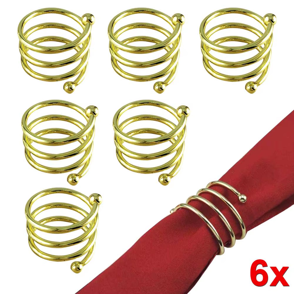 6Pcs Gold & Silver Napkin Rings Wedding Serviette Ring Alloy Table Napkin Holder Dinning Table Decoration Aro Servilleta Dorado
