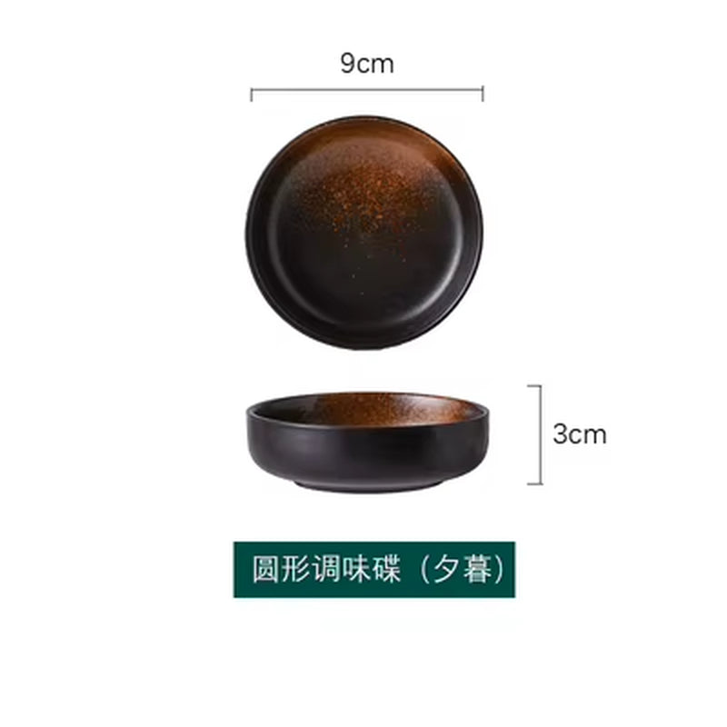 1Pc Japanese Retro Ceramic Household Soy Sauce Vinegar Seasoning Dish Barbecue Dipping Dish round Snack Plate